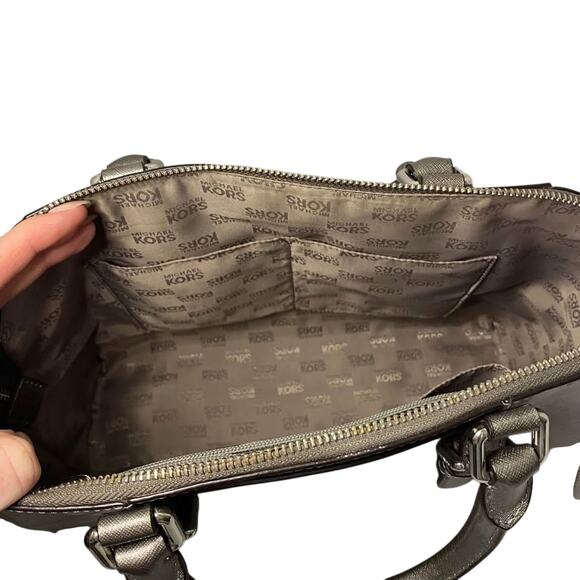 Michael Kors Ciara Gray Metallic Large Satchel Handbag - Picture 3 of 9